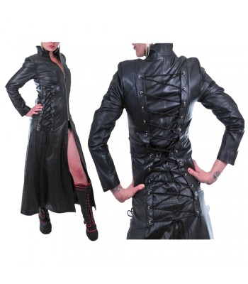 Women Gothic Steampunk Genuine Leather Coat – Military Style Trench Goth Coat